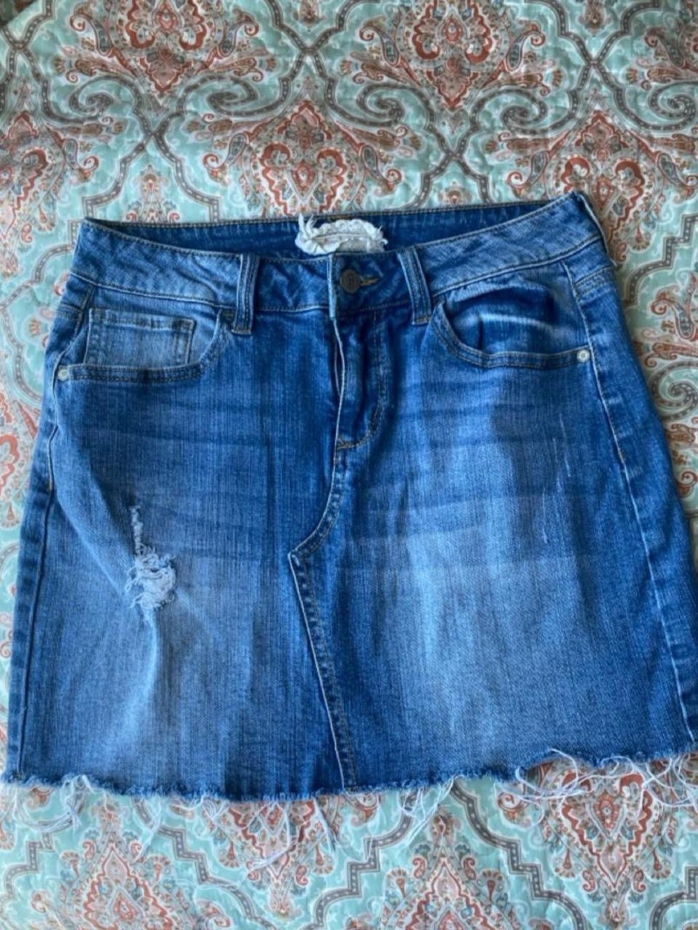 Altar'd State Blue Distressed Denim Mini Skirt